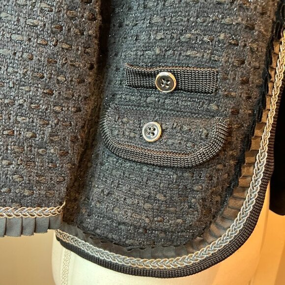 White House Black Market Black textured jacket with silver braiding, Size Small - Picture 7 of 15